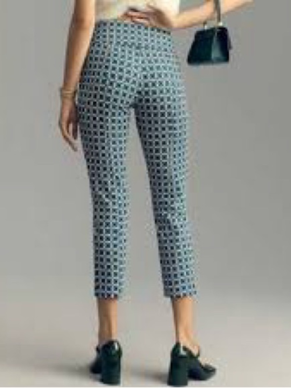 Maeve Geo-Print Cropped Pants in Blue and White